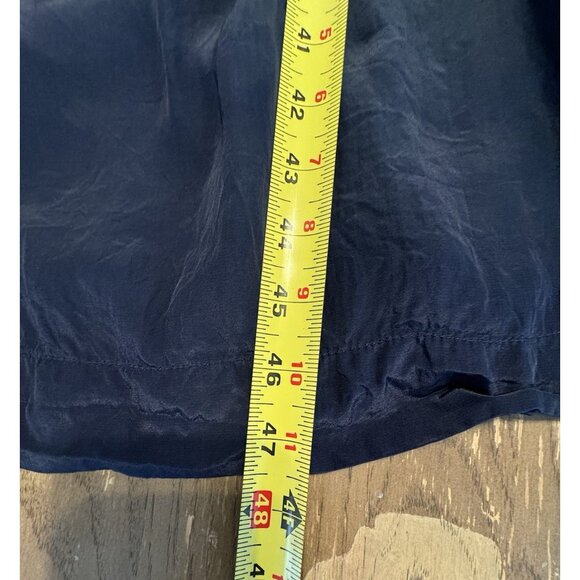 Nikki Chasin Small Sonnet Dress Ruffle Collar Cuff Eyelet Button Maxi Silky Navy - Picture 5 of 15